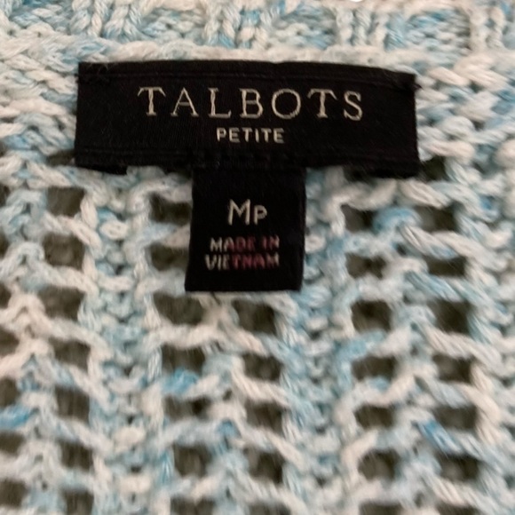 Talbots open weave aqua marled scoop neck cotton sweater side slits medium p - Picture 9 of 10